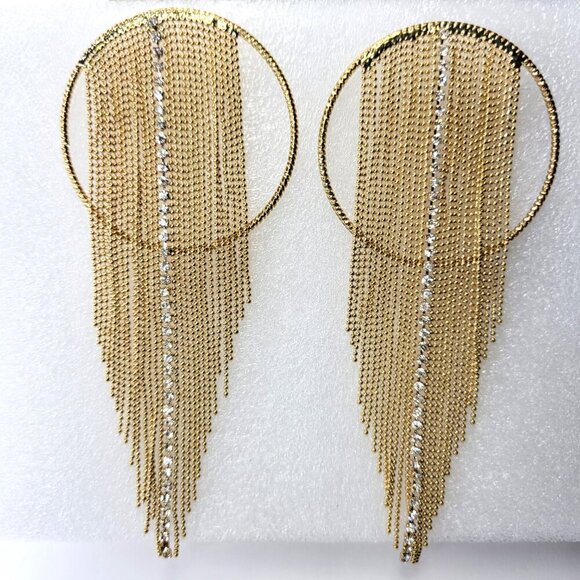 Gold Tone Tassel Earrings Gold Tone Chandelier Earrings Bridal Earring - Picture 2 of 8